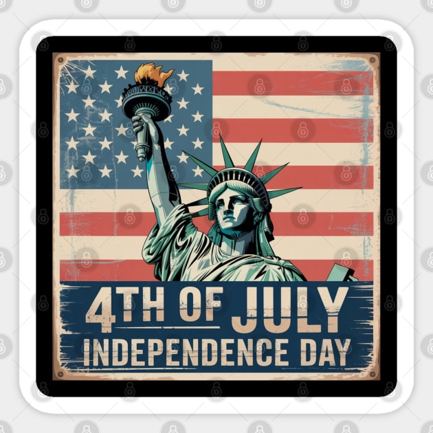 4th of July Independence Day Statue of Liberty American Flag Patriotic Vintage Sticker by Creatifly Graphic Tees